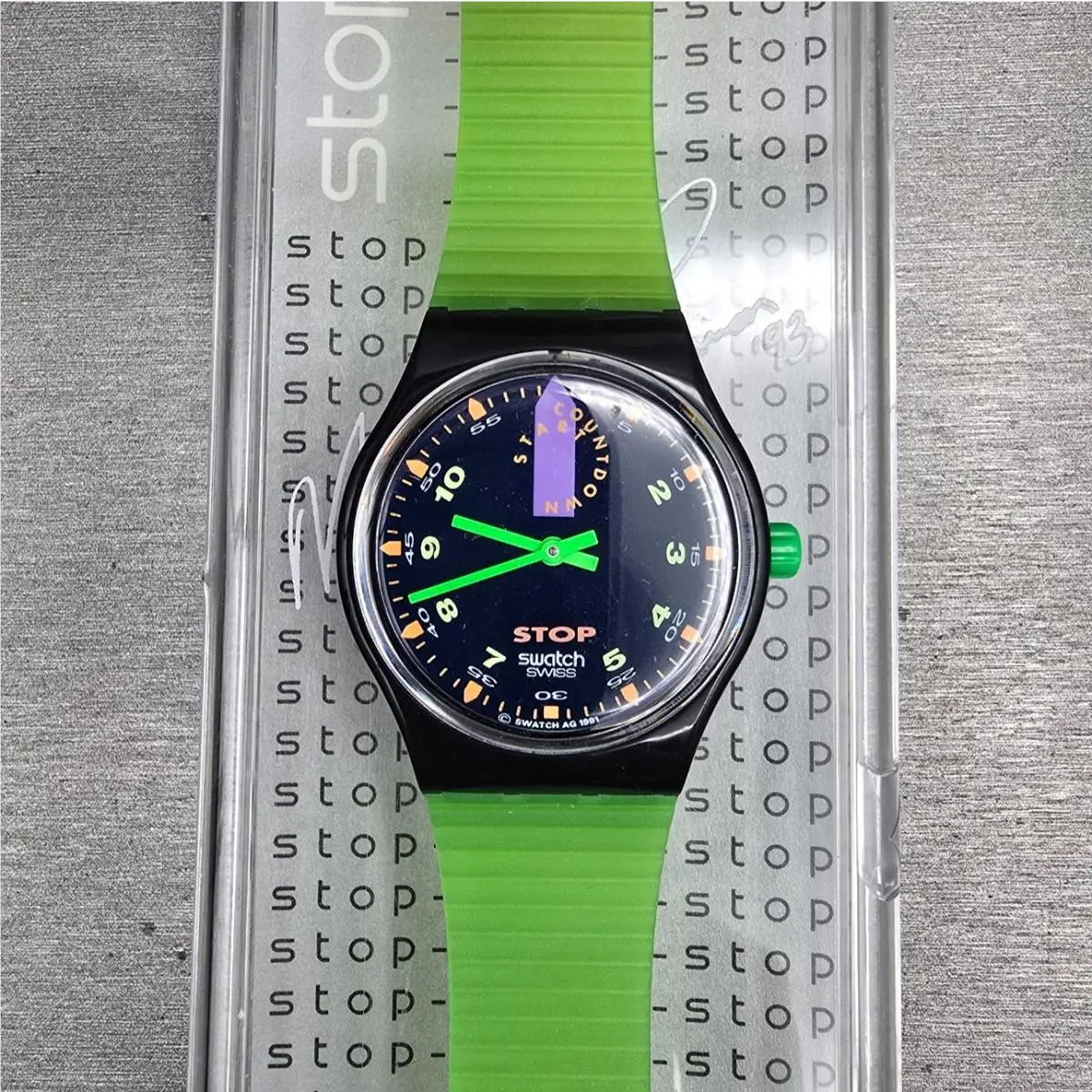 Stop-watch Jess`rush Watch Men 34mm Black Dial SSB100 Battery Nos by Swatch
