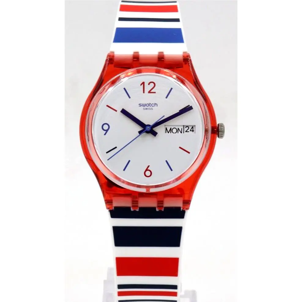 Swiss Swatch Essentials Sea Barcode Silicone Day-date Watch 34mm GR712