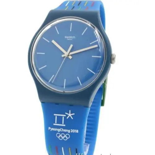 Swiss Swatch Olympics Petits Batons Blue Silicone Watch 41mm SUOZ277