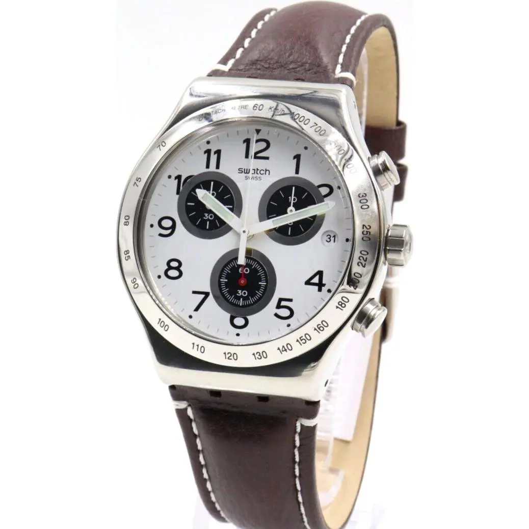 Swiss Swatch Irony Destination Hamburg Leather Chrono Watch 44mm YVS432