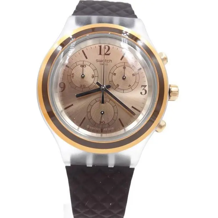 Swatch Irony Elebrown Silicone Brown Chronograph Watch 43mm SVCK1005