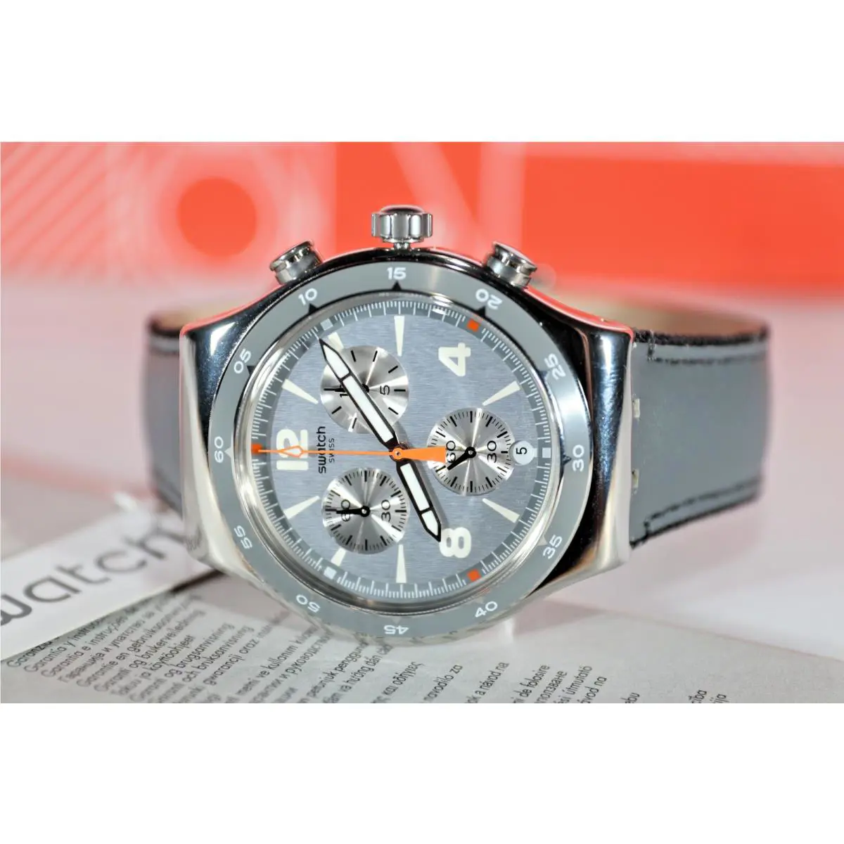 Swiss Swatch Irony Chrono Last Round Gray Leather Watch 43mm YVS446