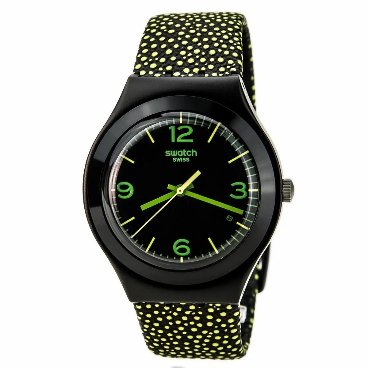 Mint Swatch Animal Irony Big Yellow Drops YGB4004 Aluminum Watch Vintage - Dial: Black, Band: Green, Bezel: Black