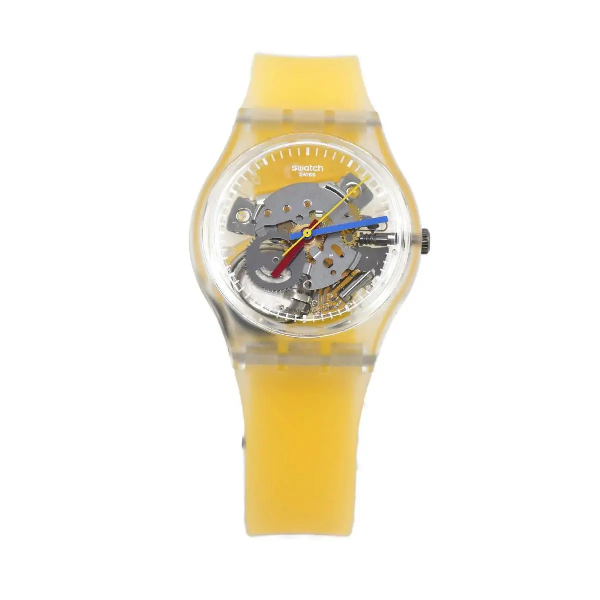 Swatch Yellow Stripped Skeleton Plastic Watch GE291 - Yellow