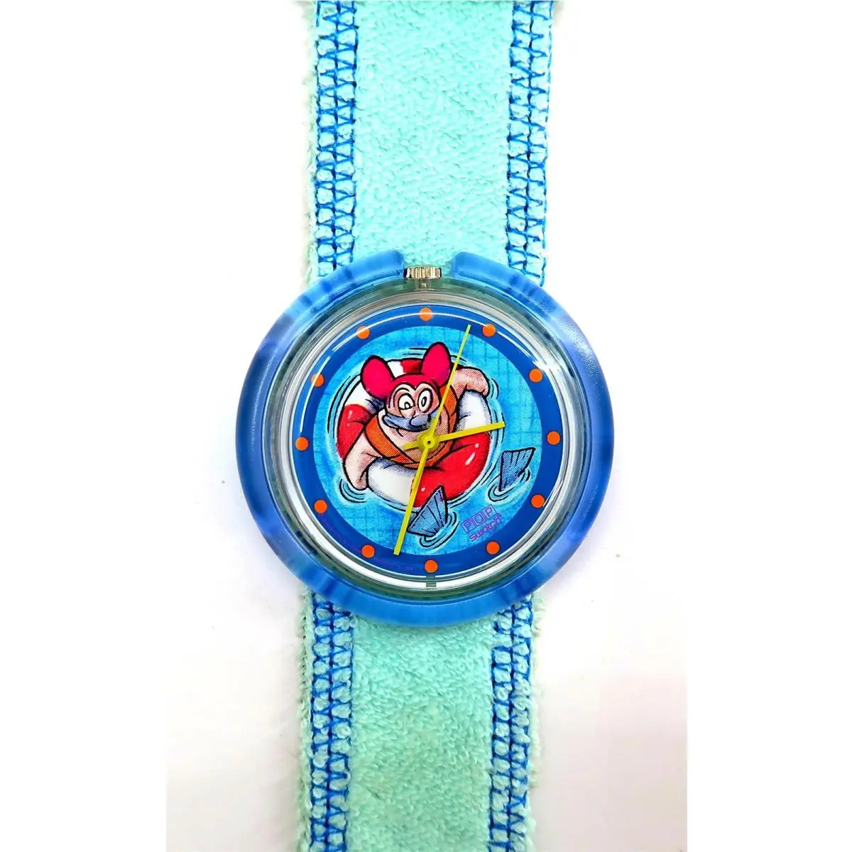 Swatch Pop Watch Bathing Beauty PMK113 with Case and Papers 1996 Works Great - Dial: Blue, Band: Blue, Bezel: Clear