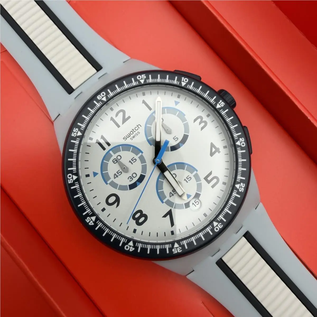 Swatch Mirkolino SUSS401 Blue Chronograph Swiss Quartz Silicone Watch 42mm