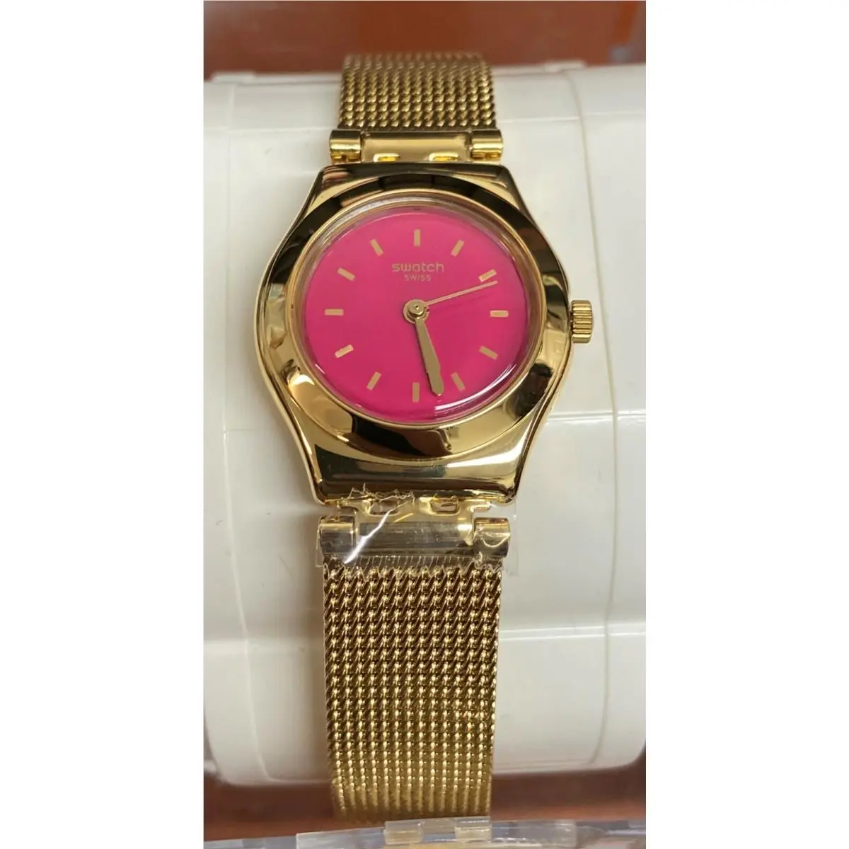 Swatch YSG142M Irony Twin Pink Dial Gold Tone Stainless Women`s Watch