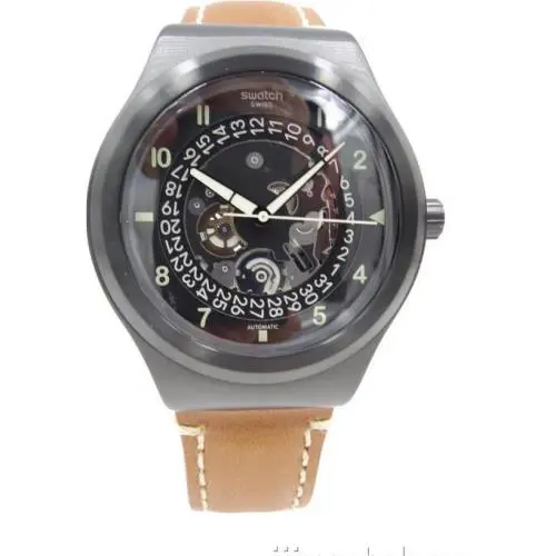 Swiss Swatch Sistem Thought Brown Leather Automatic Watch 42mm YIB402