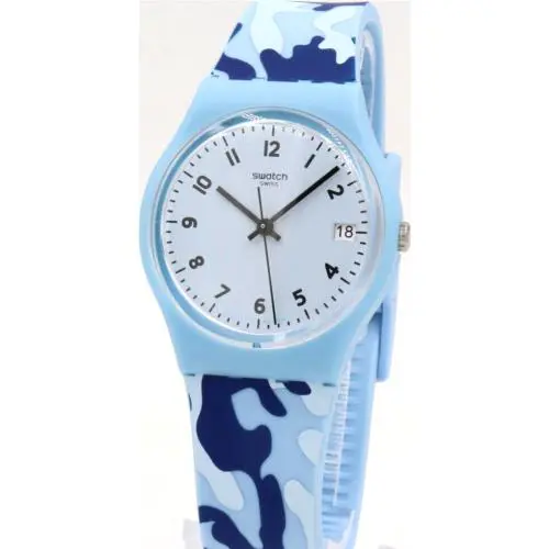 Swiss Swatch Originals Camoublue Silicone Date Watch 34mm GS402