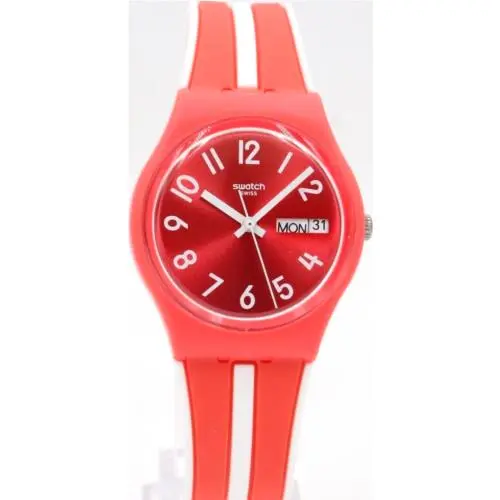 Swiss Swatch Sanguinello Silicone Day-date Red Watch 34mm GR709