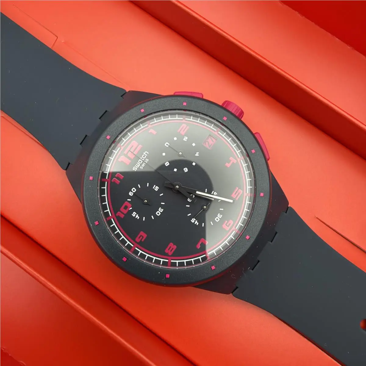 A Touch of Fuchsia SUSA400 Chronograph Swiss Quartz 41mm Watch by Swatch