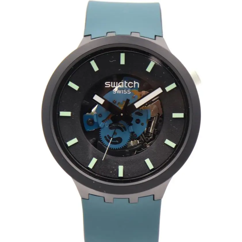 Swiss Swatch Big Bold Night Trip Silicone Skeleton Watch 47mm SB03B107