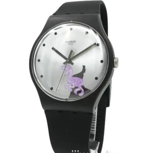 Swatch Originals Gent Pinkosaure Matte Black Silicone Watch 43mm SUOB139