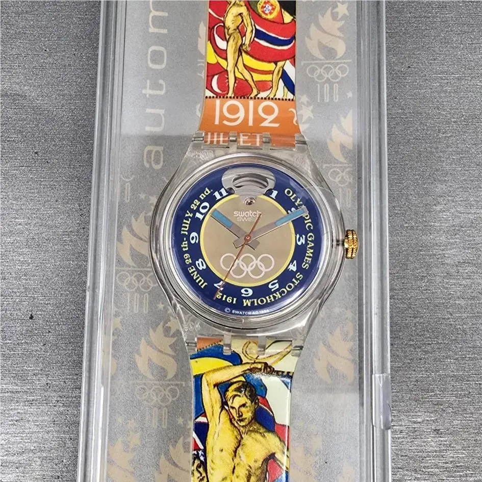 Automatic Stockholm 1912 Watch Men 36mm Clear Case SAZ103 Battery Nos by Swatch