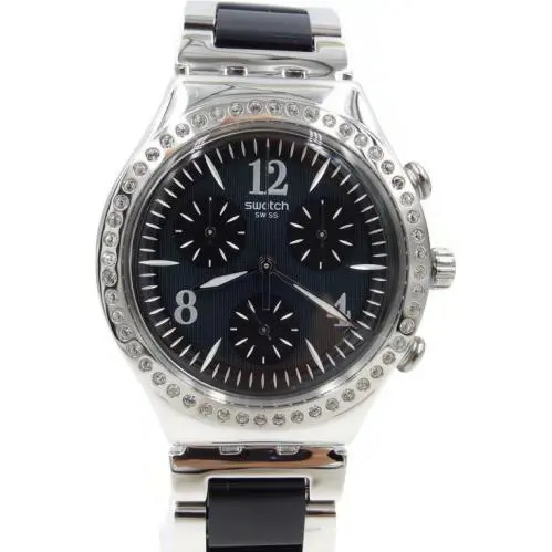 Swatch Watch Irony Made In Black Two Tone Chronograph Watch YCS118G