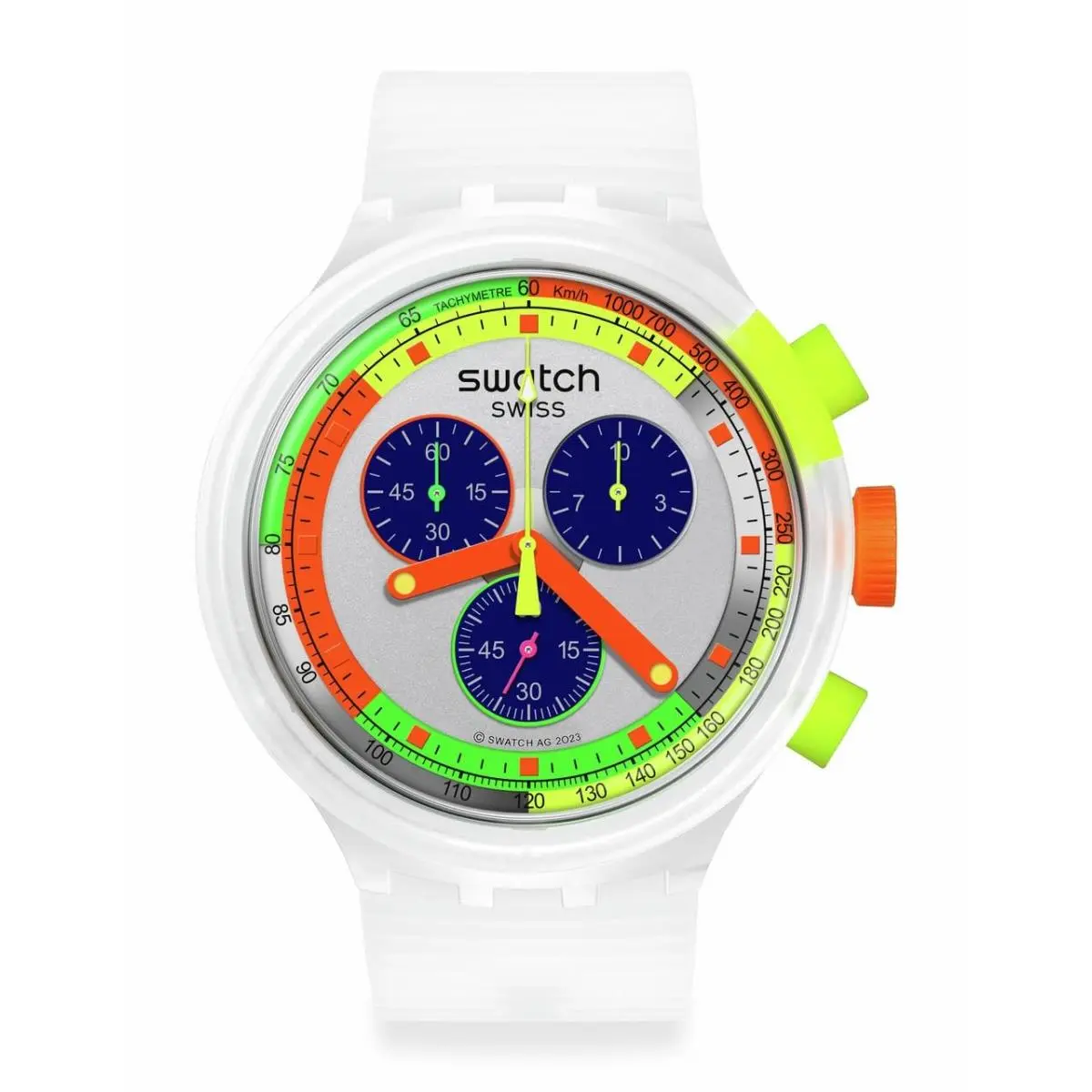 Swatch Big Bold Chrono Unisex Watch Casual Polymer Transparent Neon Jelly - 