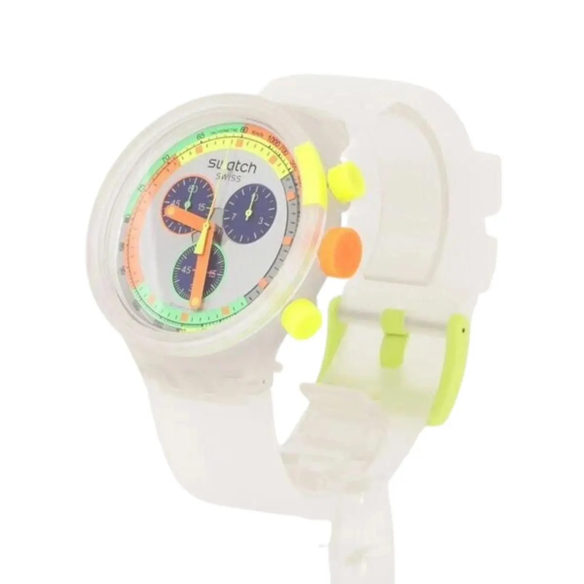SB02K100 Big Bold Chrono 47mm Neon Jelly Quartz Watch White Band by Swatch