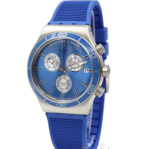 Swatch Irony Chrono Blue IS All Silicone Date Men Watch YVS485 45mm