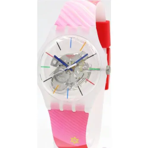 Swiss Swatch Red Rivers and Mountains Silicone Watch 45mm SO29Z105