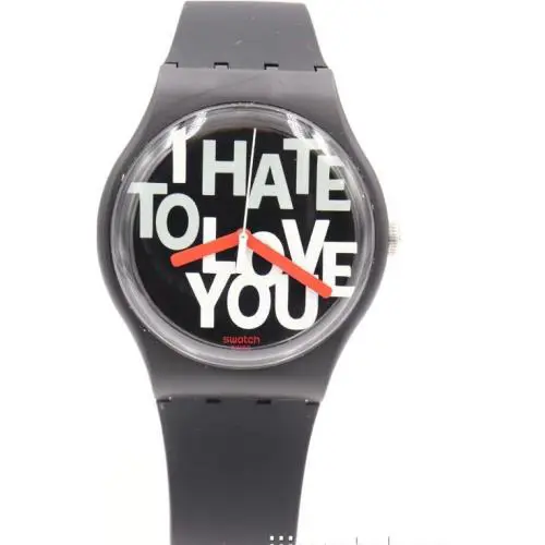 Swiss Swatch Originals Hate 2 Love Black Silicone Watch 40mm SUOB185