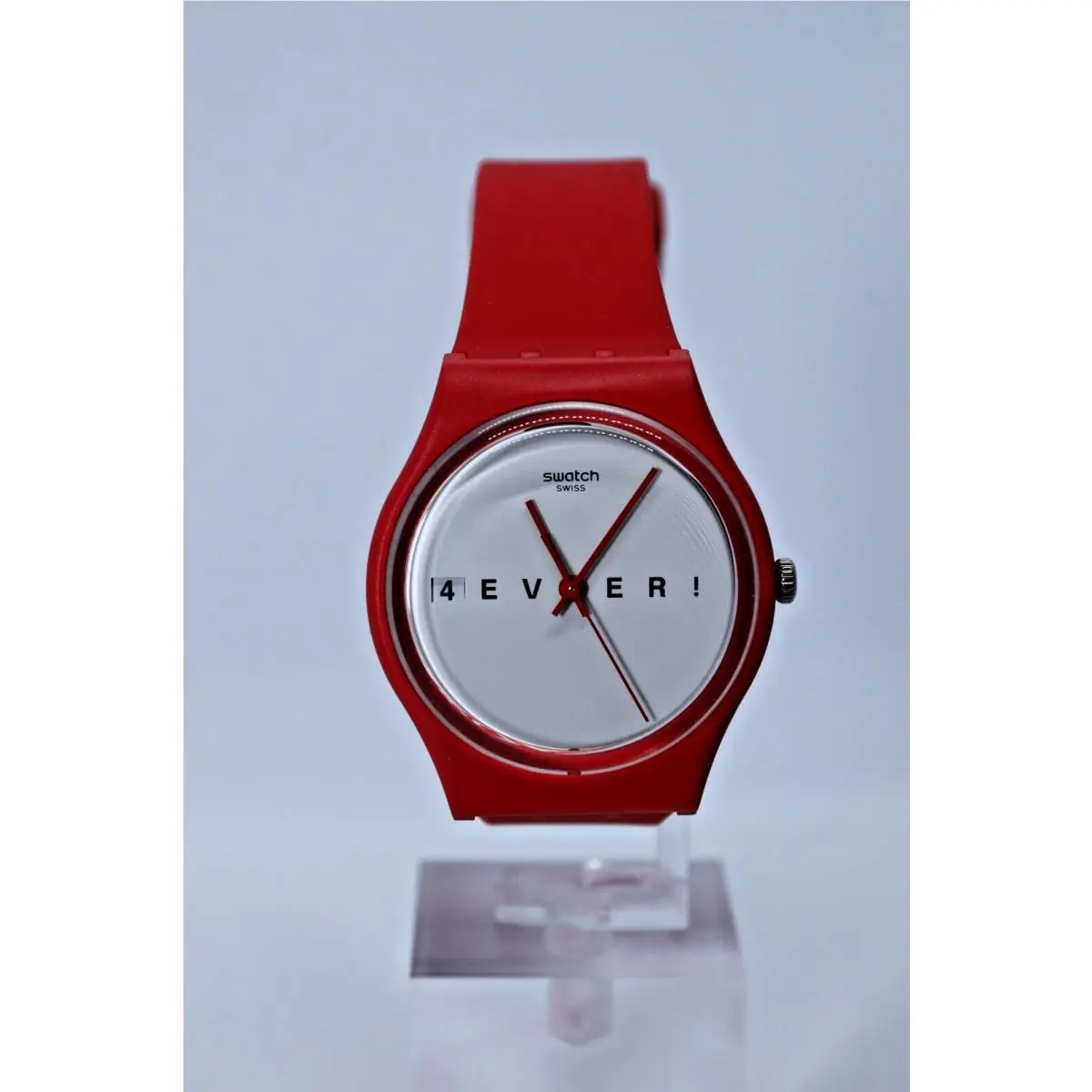 Limited Swiss  Red White 4EverFever GR404 34mm Plastic Case Band by Swatch