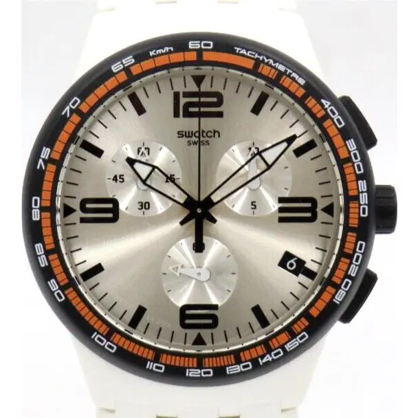 Swiss Swatch Originals White Blades Chrono Silicone Date Watch 42mm SUSW405
