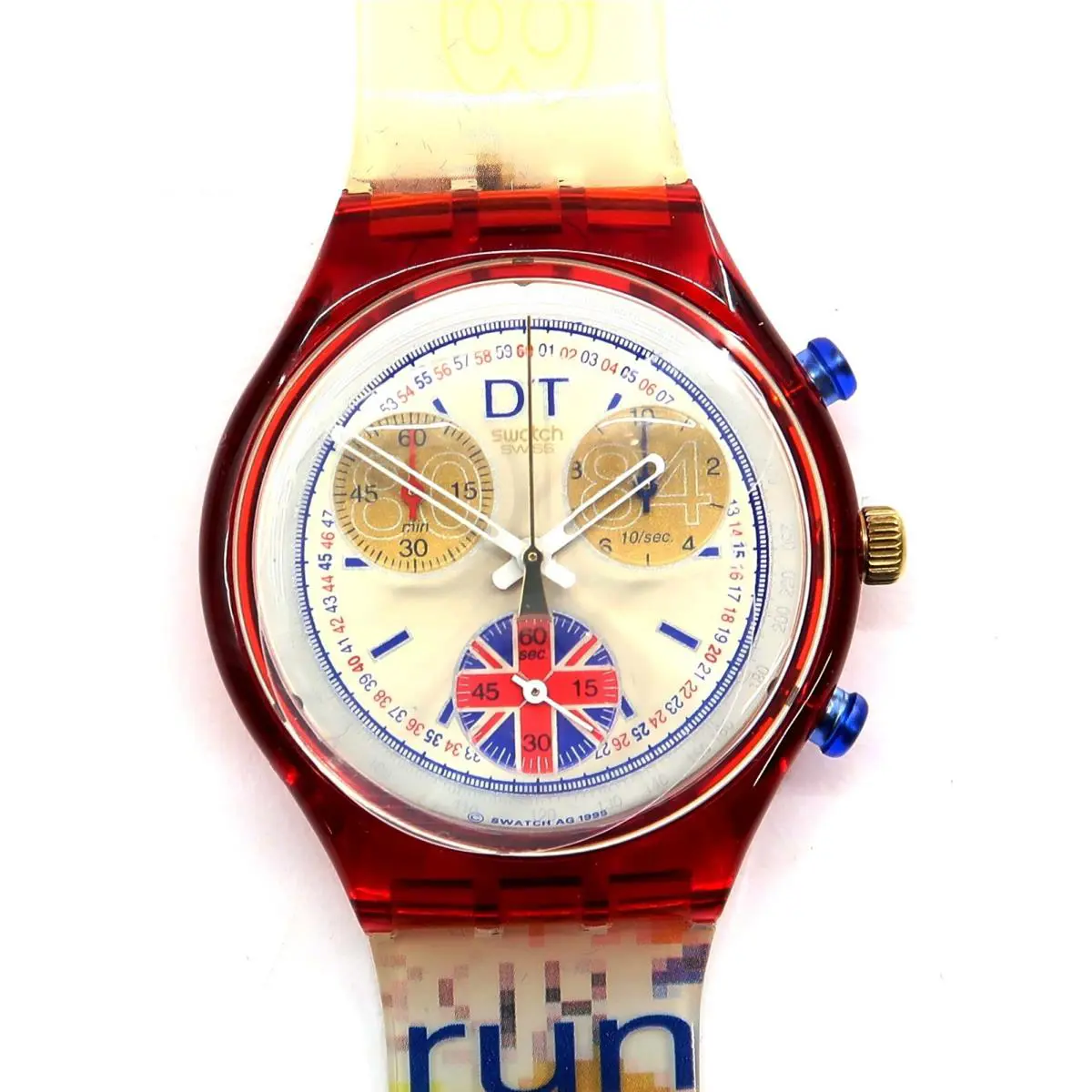 Swatch Chrono Watch Daley Thompson SCZ105 Nos 1996 Battery Works - Dial: Multicolor, White, Band: Multicolor, White, Bezel: Clear