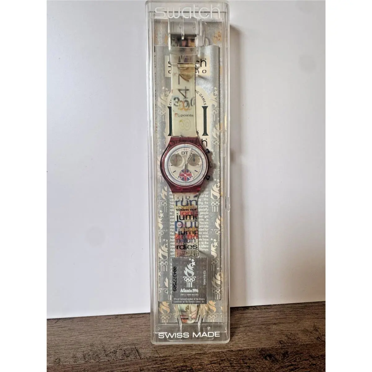 Swatch Chrono 1996 Atlanta Olympics Daley Thompson Watch SCZ105 Old Stock - Dial: White, Band: Multicolor