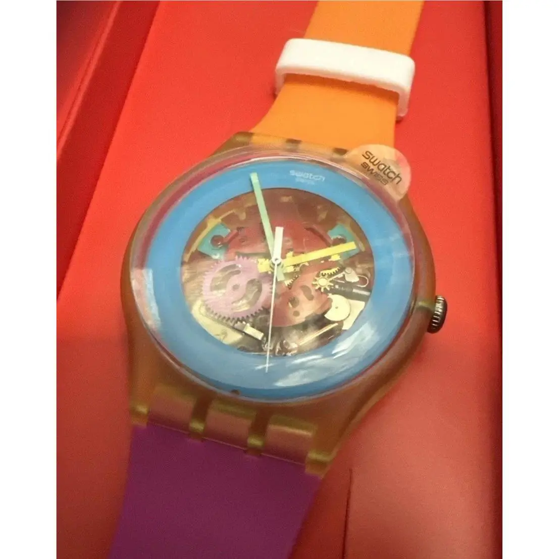 Swatch Color Palette SUOJ101 Skeleton 41mm Orange Pink Silicone Swiss Watch