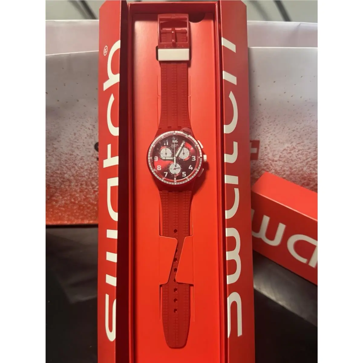 Spremuta SUSR403 Red White Chronograph 42mm Swiss Watch by Swatch
