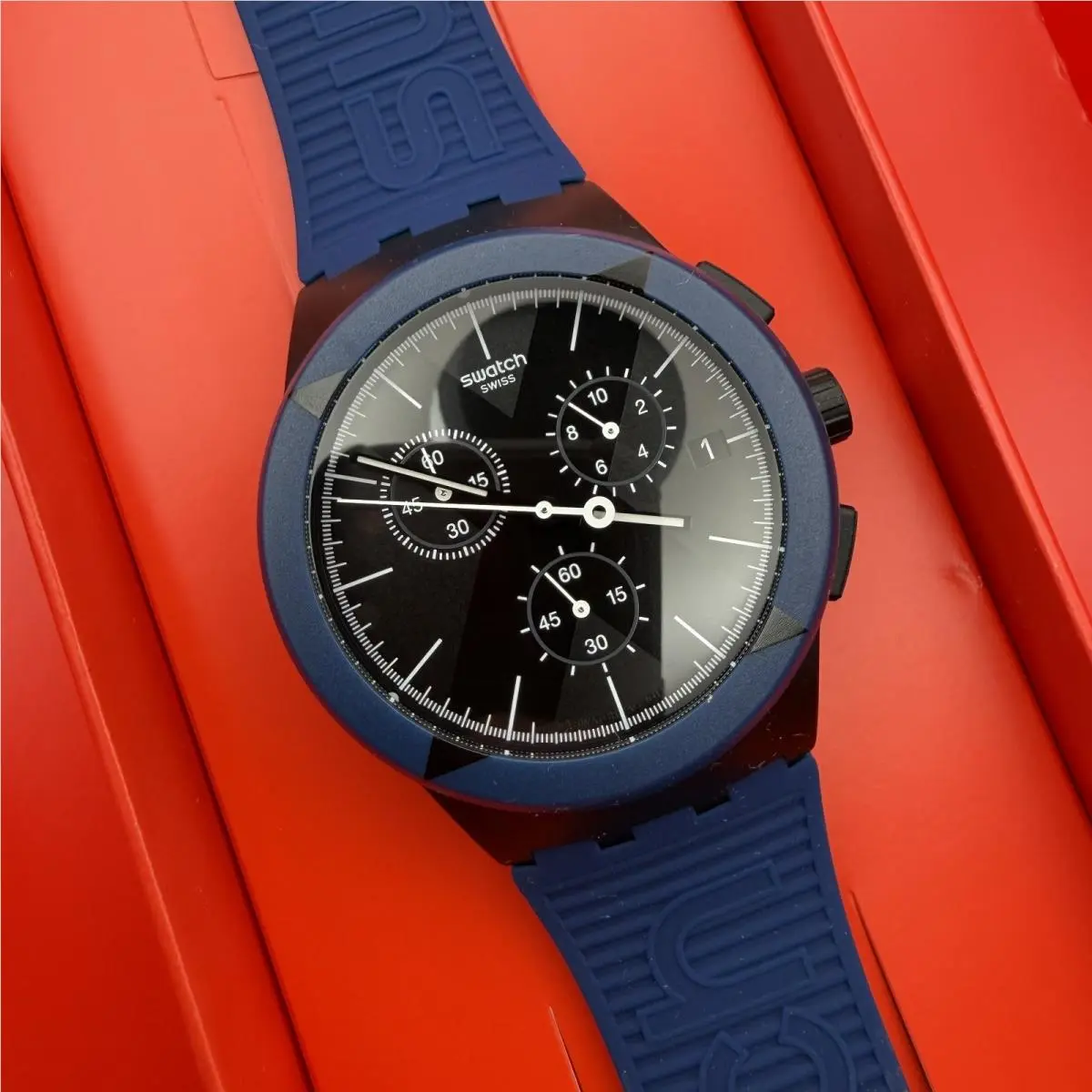 Swatch X-district Blue SUSB418 Chronograph Swiss Quartz Blue Watch 42mm
