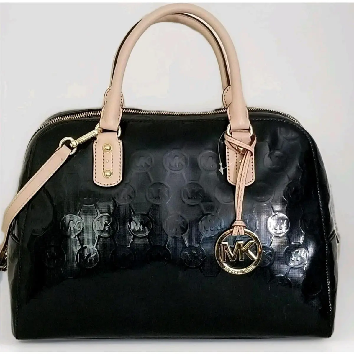 Michael Kors Signature Mirror Metallic Black Logo Satchel Bag Crossbody