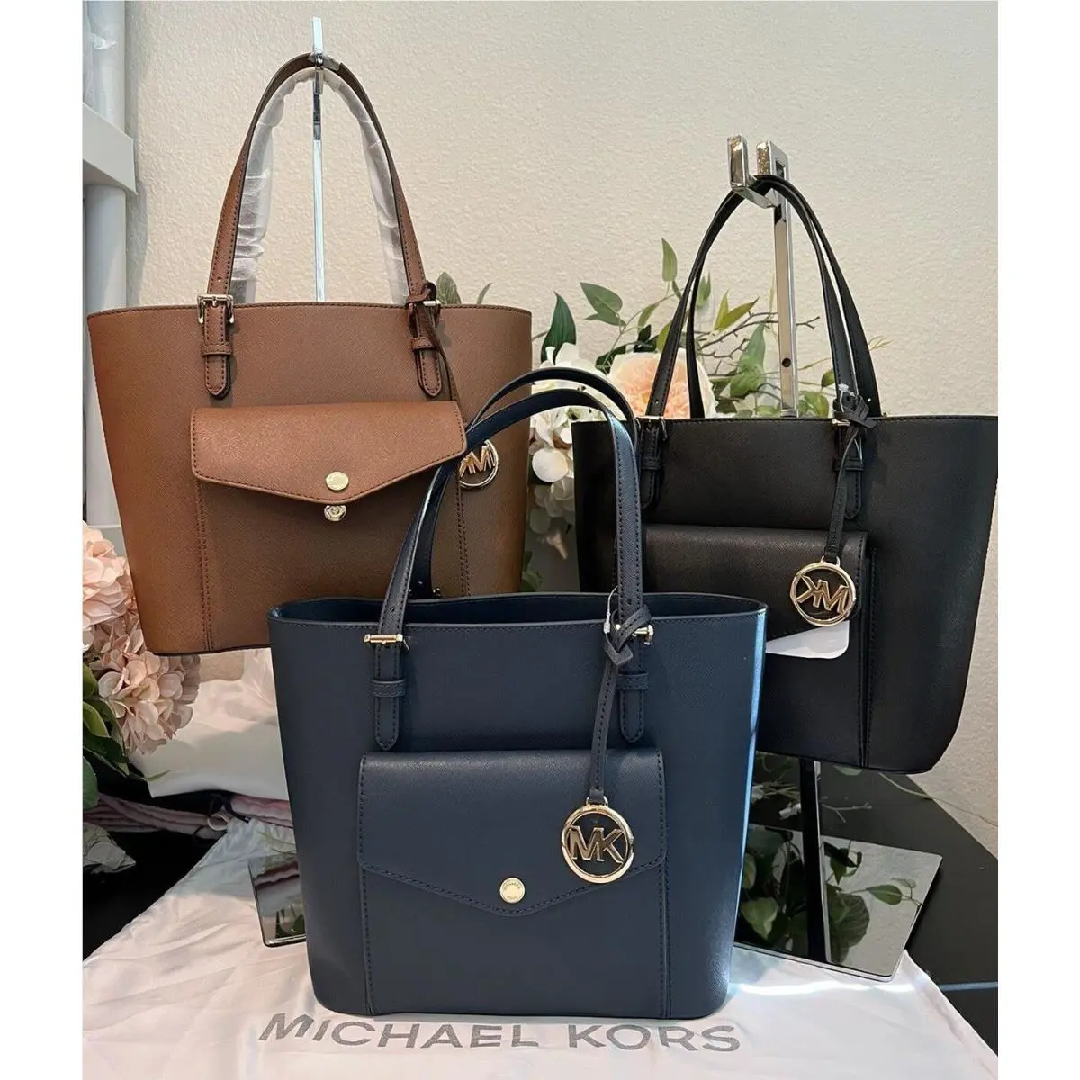 Michael Kors Jet Set Double Handle Front Pocket Tote Brown Black or Navy Blue