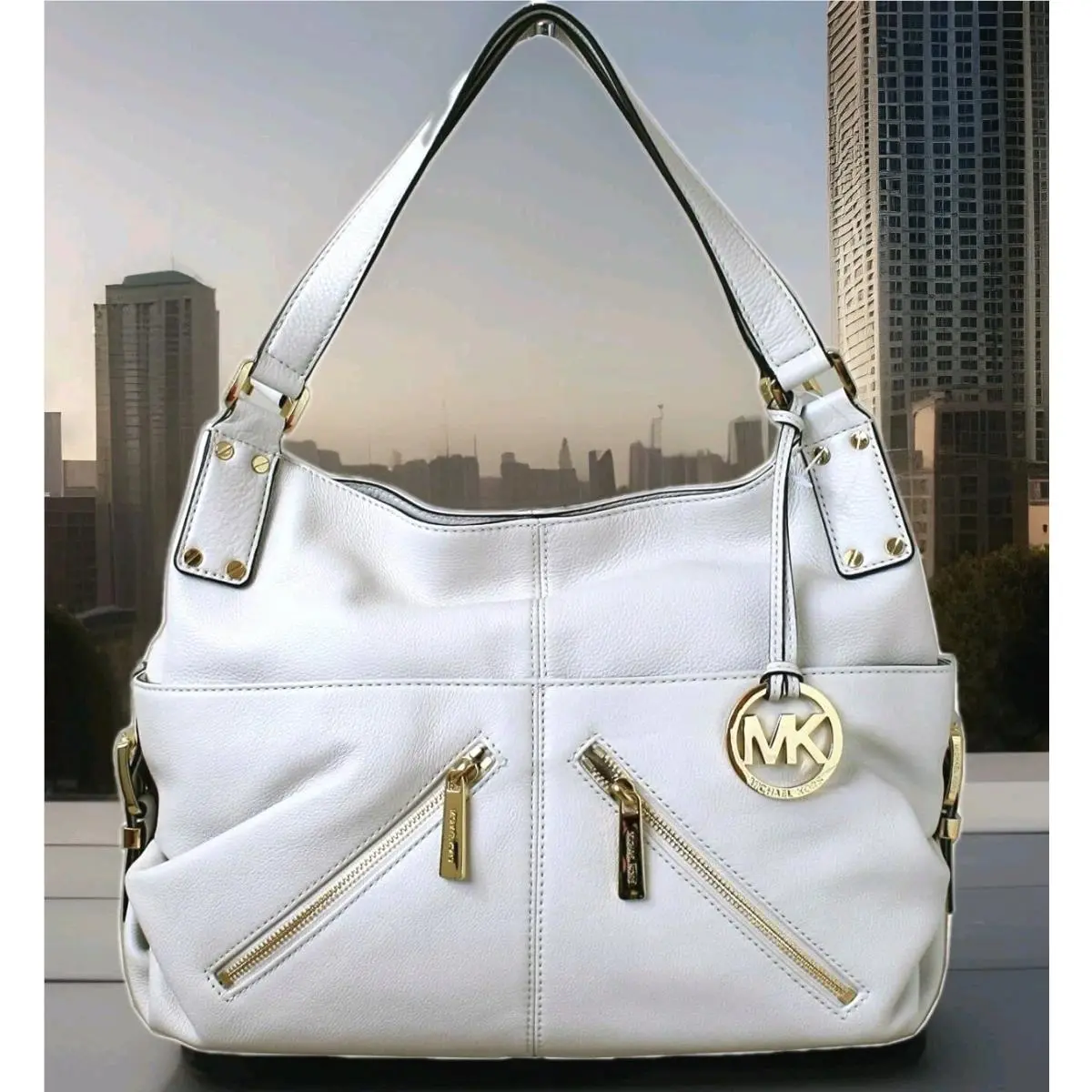 Portland Large Vanilla White Gold Tote Shoulder Bag Purse by Michael Kors