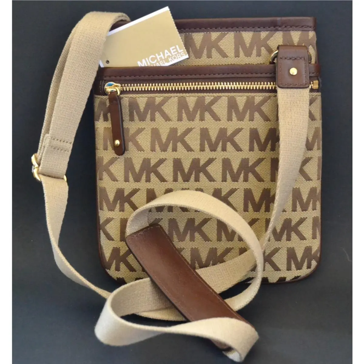 Michael Kors Item Beige+mocha Brown MK Logo Jacquard Crossbody Shoulder Bag