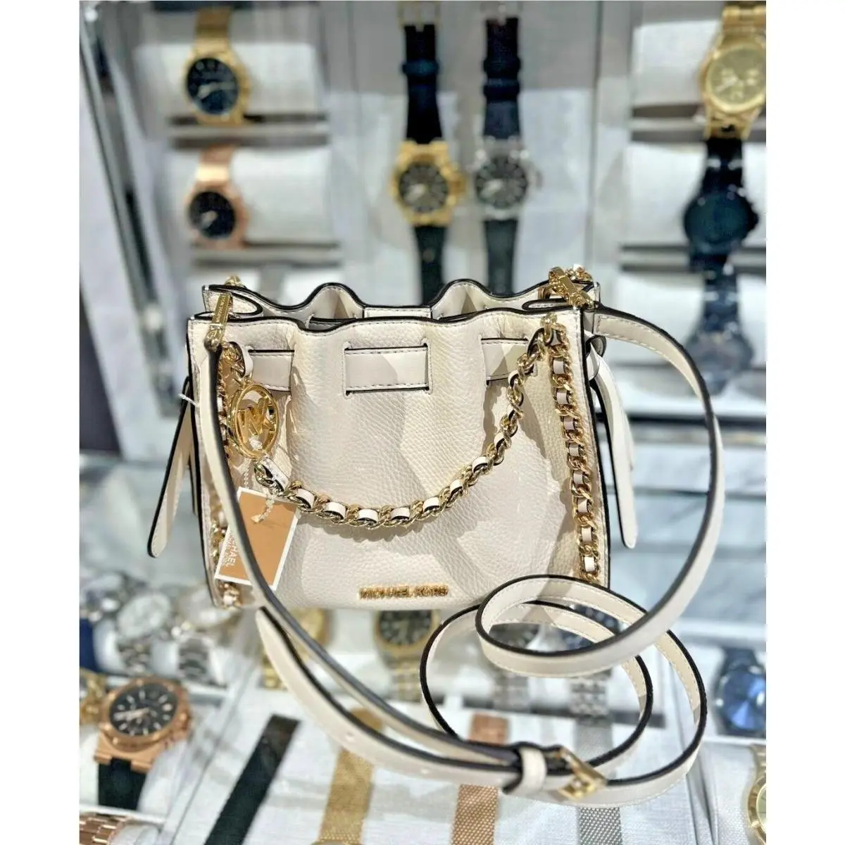 Small Leather Fashion Crossbody Satchel Shoulder Handbag Purse Bag LIGHT CREAM (35H3G4MC1L) by Michael Kors