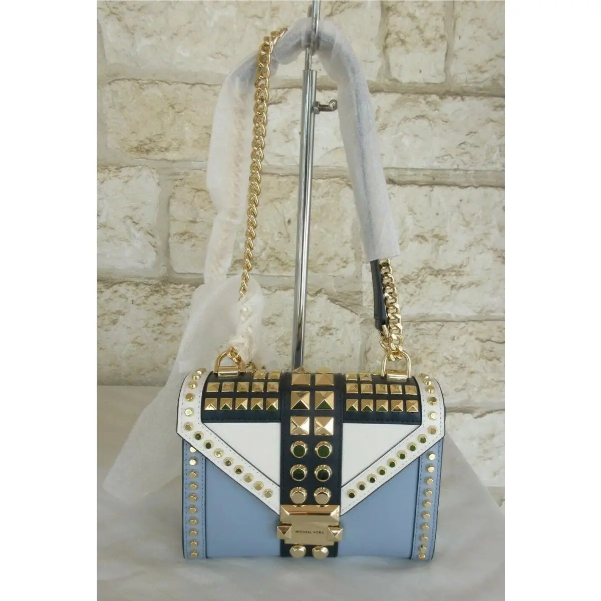 Whitney Small Studded Leather Blue Pink Red Fawn Multi Blue Multi Studded Chain small Whitney by Michael Kors