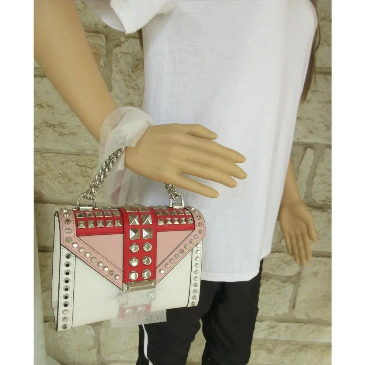 Whitney Small Studded Leather Blue Pink Red Fawn Multi Small Studded Pink Smokey Rose Chain X-Body by Michael Kors