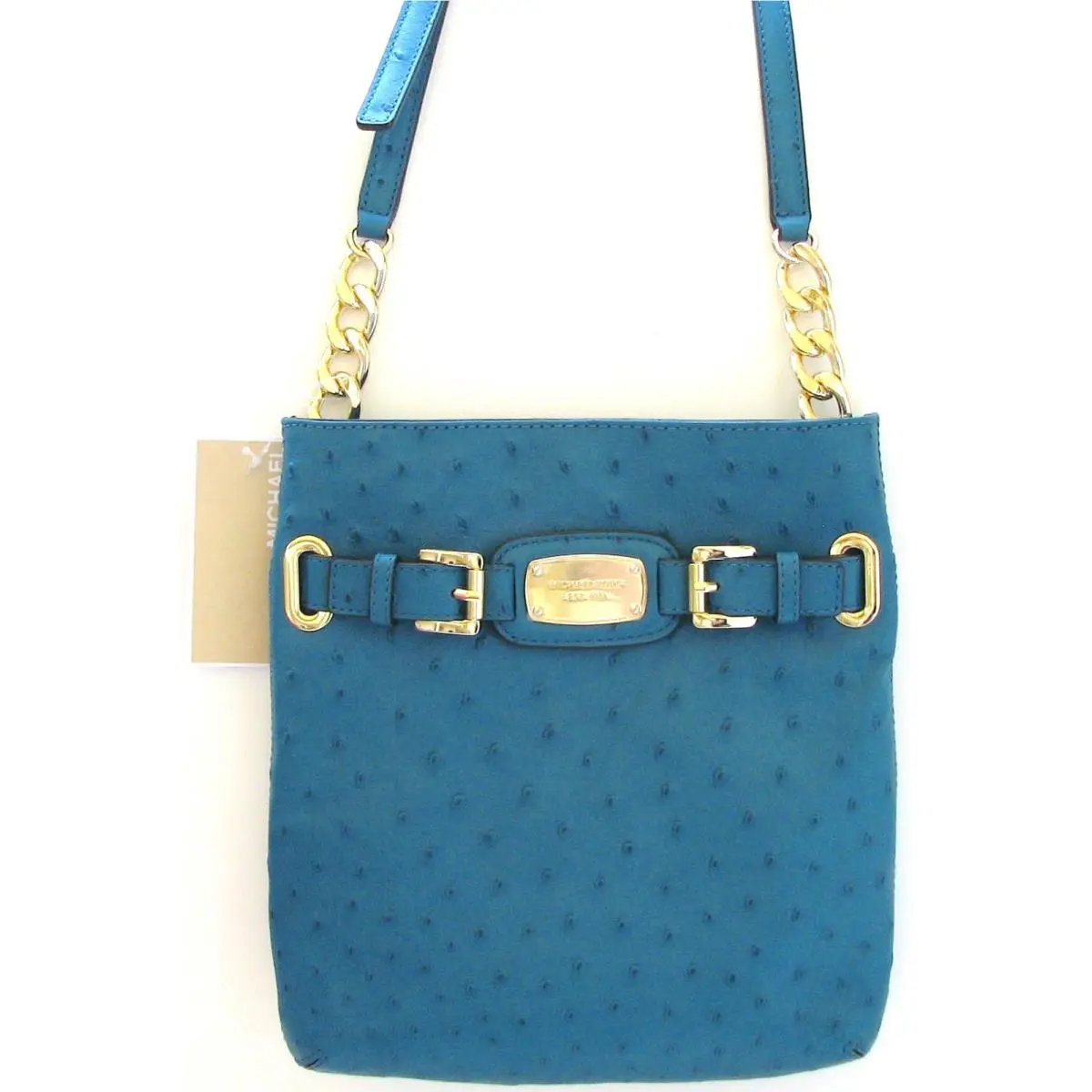 Hamilton Ostrich Blue Leather+gold Cross Body Shoulder Bag by Michael Kors