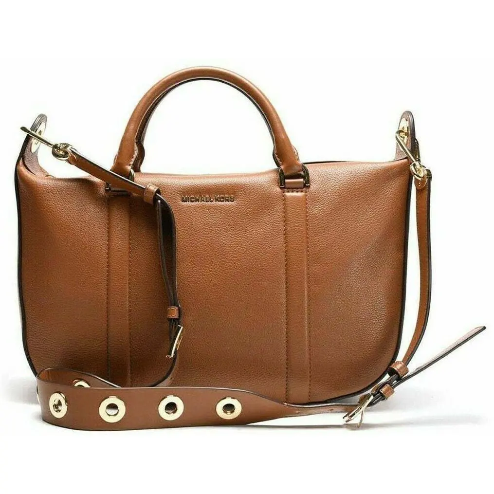 Michael Kors Raven Grommet Large Luggage Brown Leather Gold Satchel Bag
