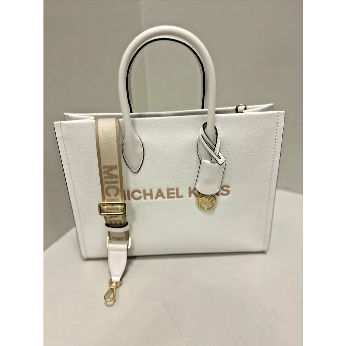 Mirella Medium Leather East West Crossbody Tote Bag Handbag Purse OPTIC WHITE by Michael Kors
