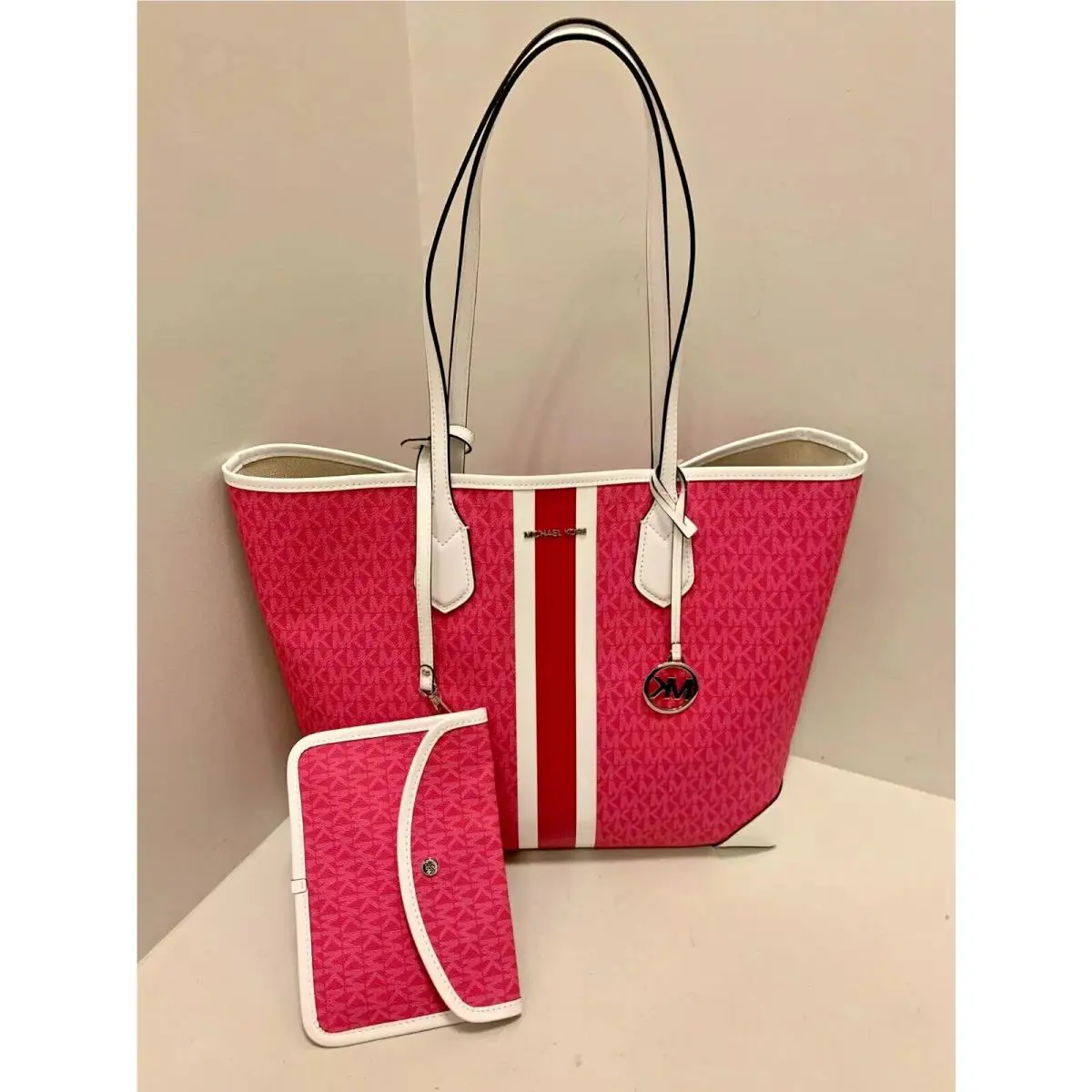 Michael Kors Eva Large Women Tote Shoulder Bag with Pouch in Color Variations