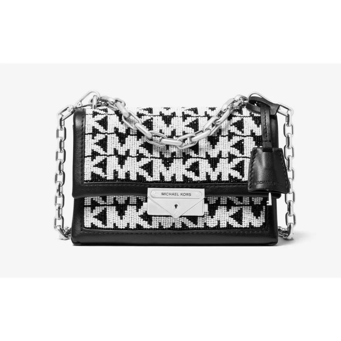 Rare 500 Made Cece XS Chain Logo Beaded Convertible Black/white by Michael Kors