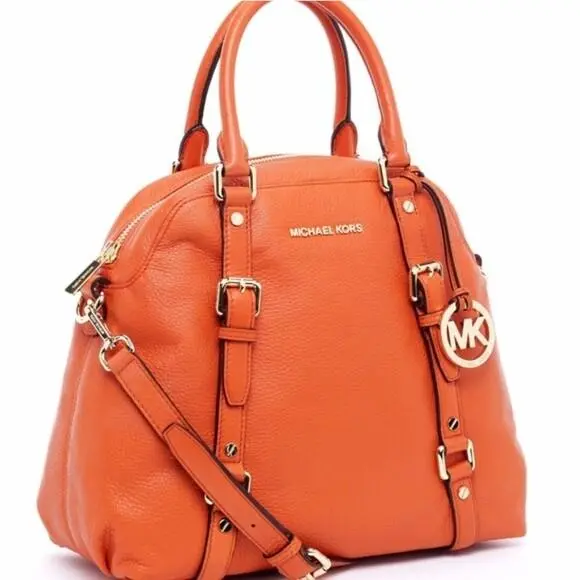 Michael Kors Bedford Belted Orange Tangerine Large Bowling Satchel Bag