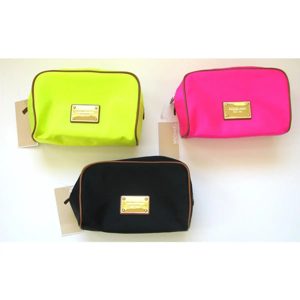 Michael Kors Abbey Large Neon Pink+yellow+black Nylon Cosmetic Makeup Bag