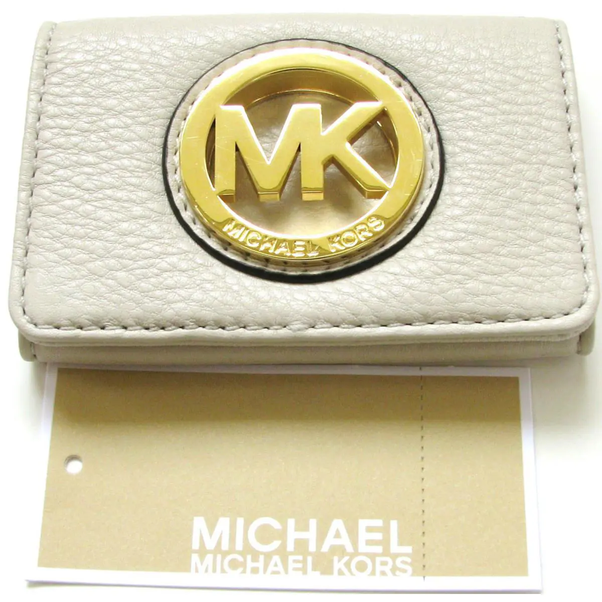 Michael Kors Fulton Leather+gold Tone Card Case Wallet