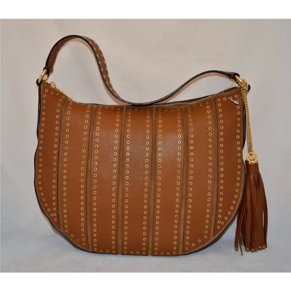 Michael Kors Brooklyn Grommet Large Hobo Shoulder Purse Handbag Caramel