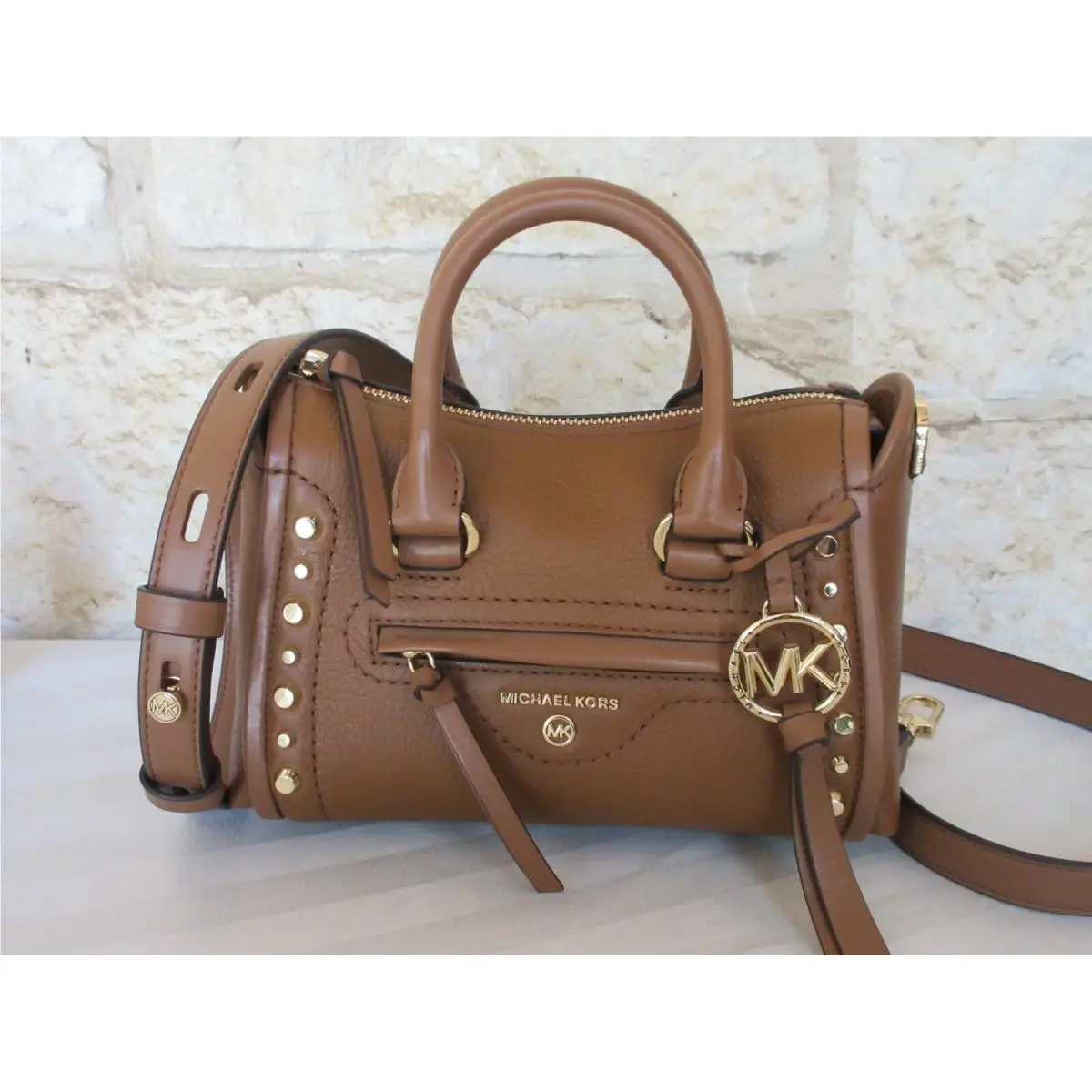 Carine Leather Extra-small Satchel Choices: Black Brown White Blue Luggage/Brown Satchel studded xs extra-small by Michael Kors
