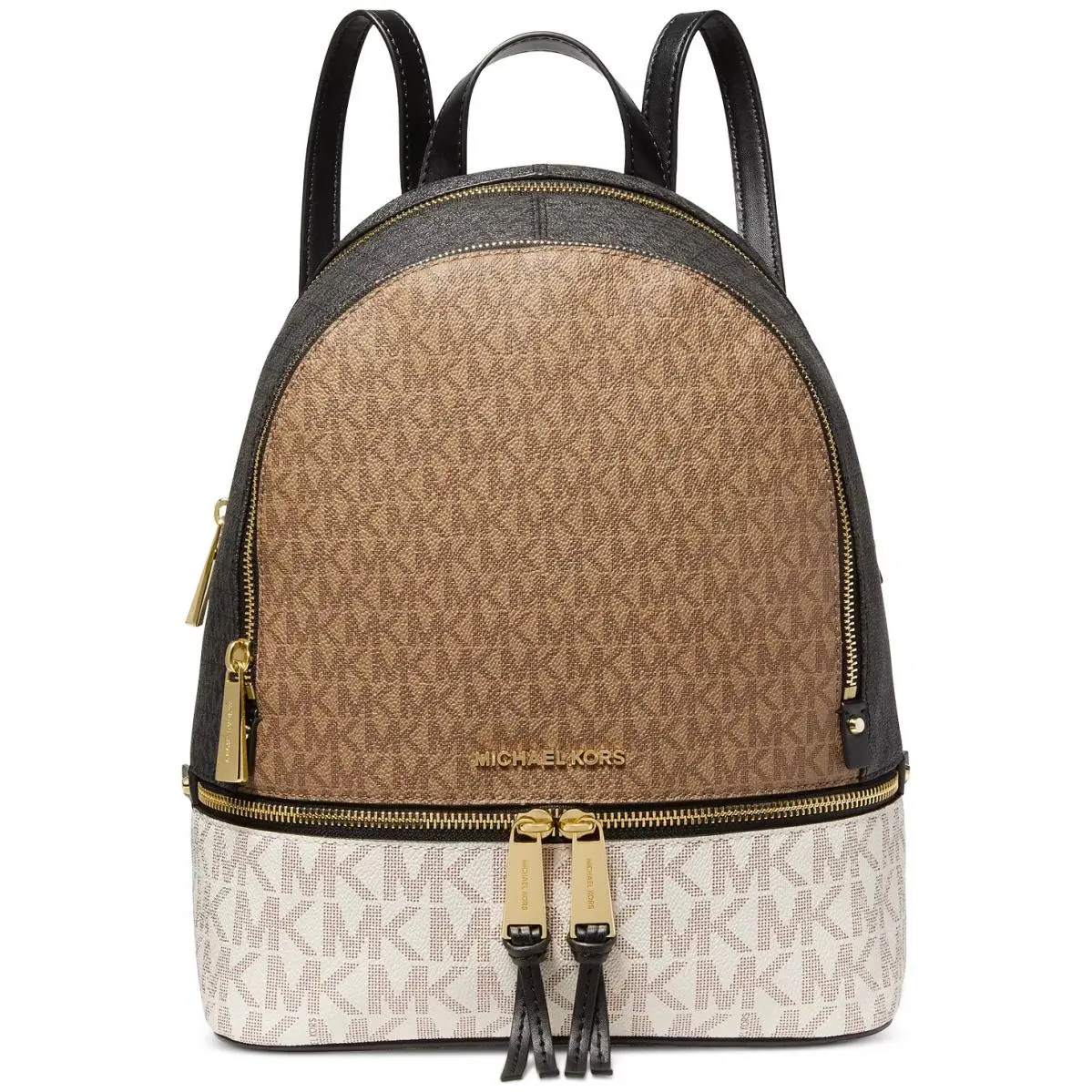 Rhea Zip Medium MK Signature Backpack School Bag BROWN HUSK MULTI/GOLD by Michael Kors