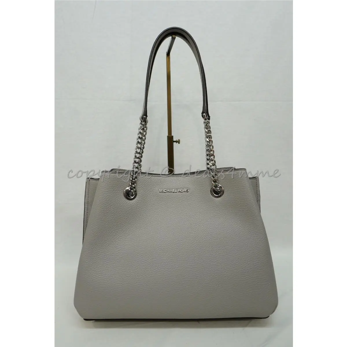38F0GXZS7L Teagen Vegan Leather Large Long Drop Satchel Pearl Grey by Michael Kors